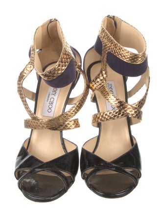 Jimmy Choo Leather Colorblock Pattern Sandals