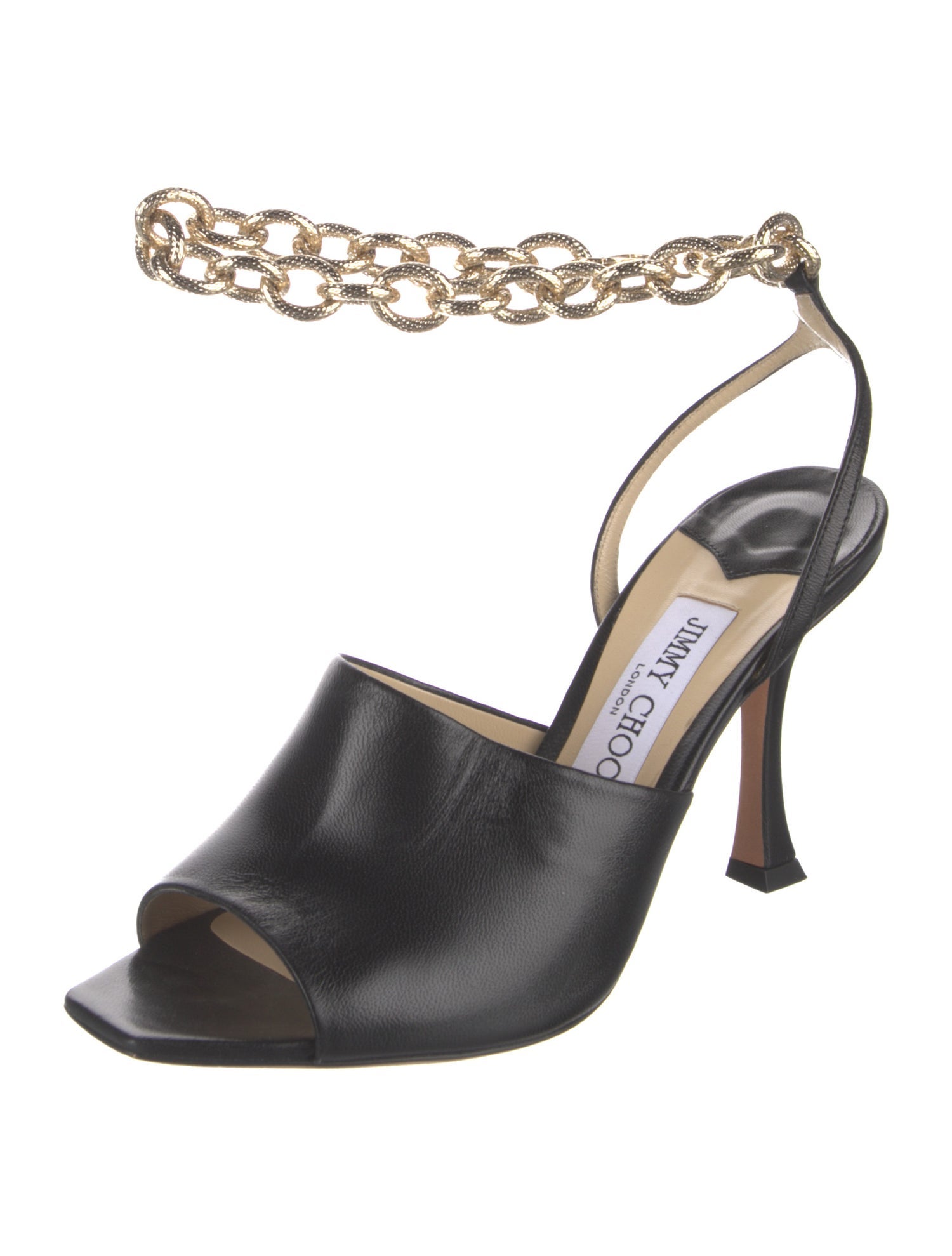Jimmy Choo Leather Chain-Link Accents Slingback Sandals