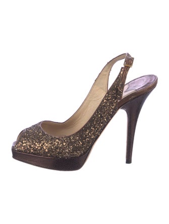 Jimmy Choo Leather Glitter Accents Slingback Pumps