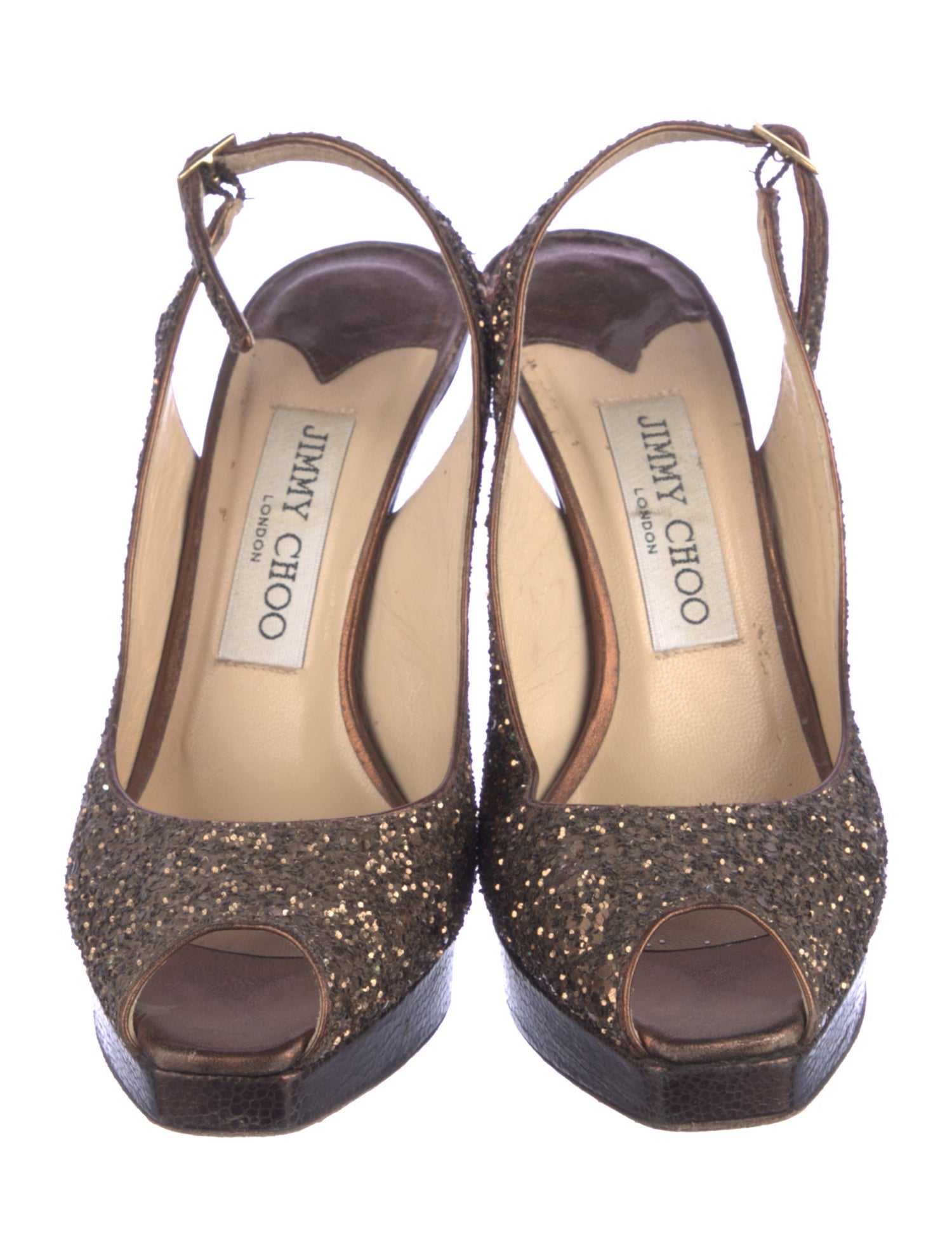 Jimmy Choo Leather Glitter Accents Slingback Pumps