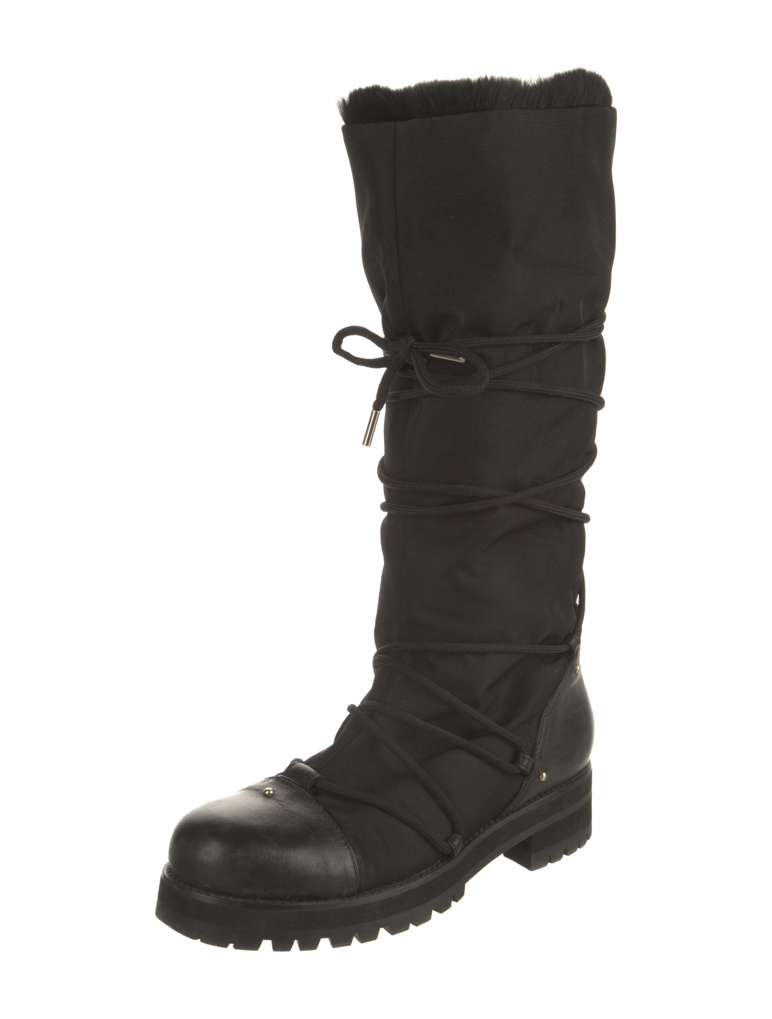 Jimmy Choo Nylon Leather Trim Embellishment Combat Boots