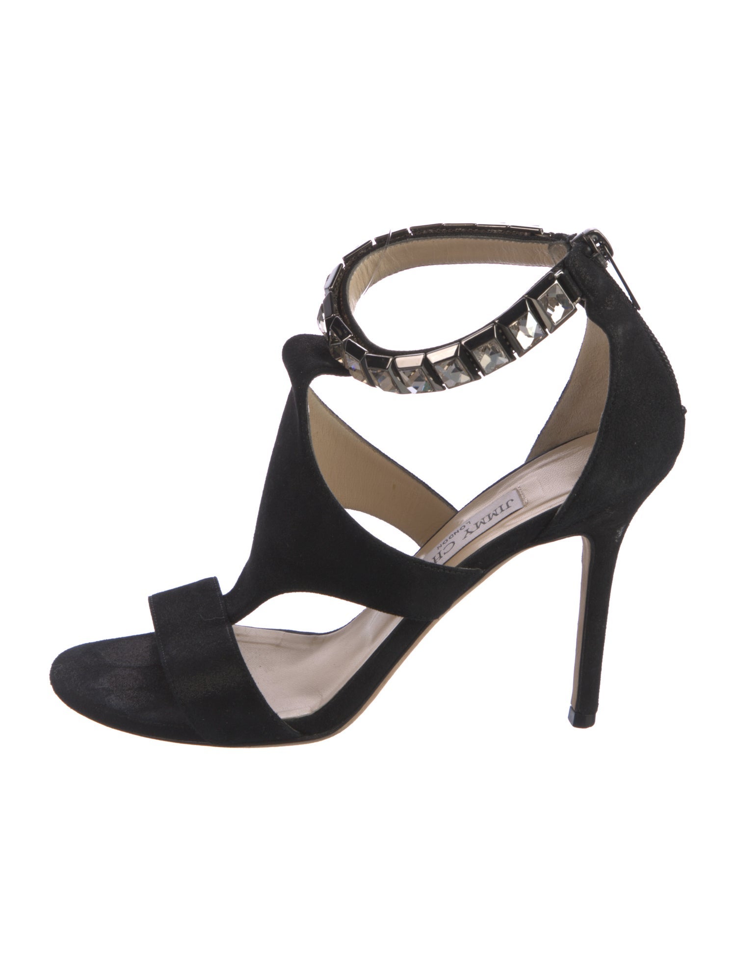 Jimmy Choo Suede Crystal Embellishments T-Strap Sandals