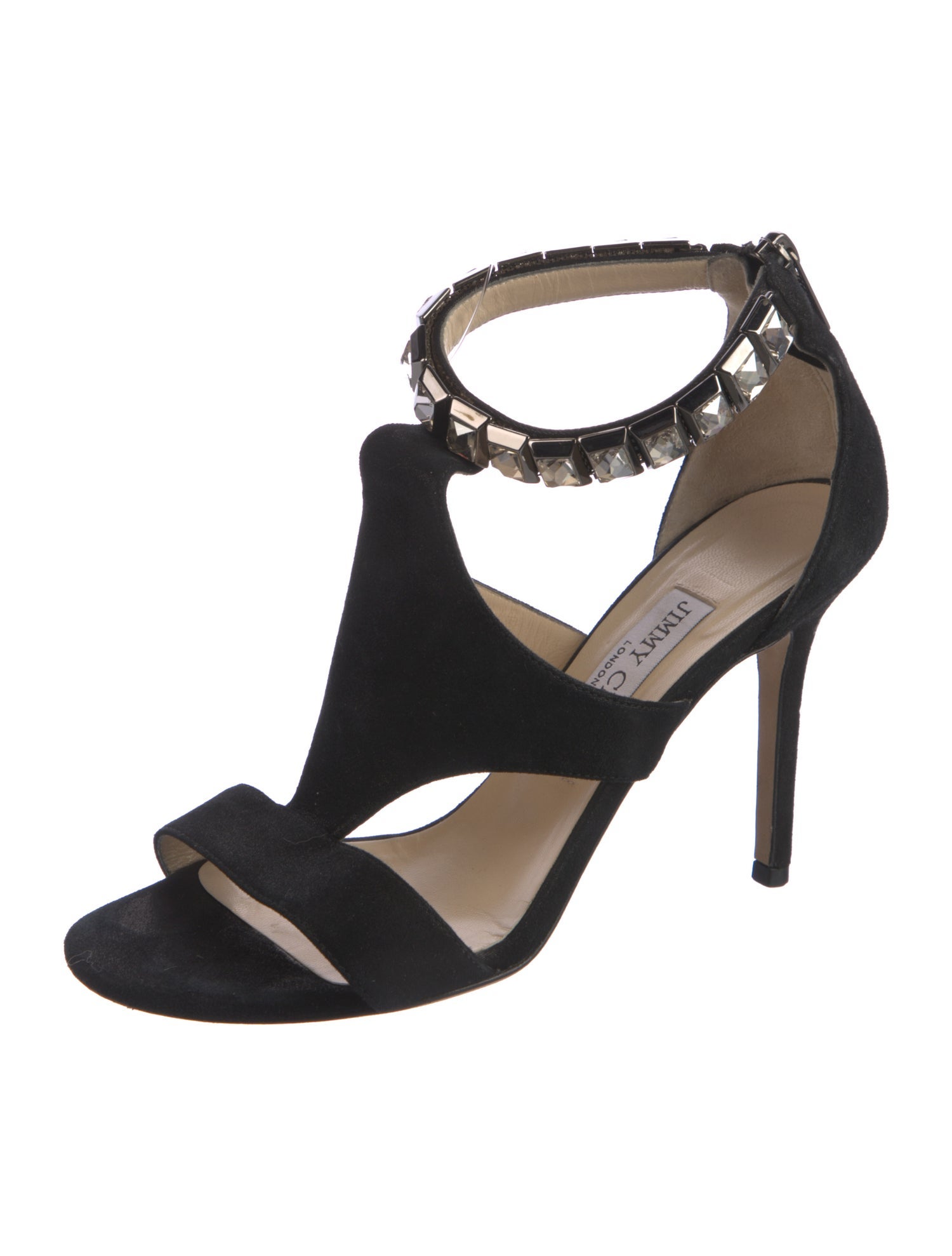 Jimmy Choo Suede Crystal Embellishments T-Strap Sandals