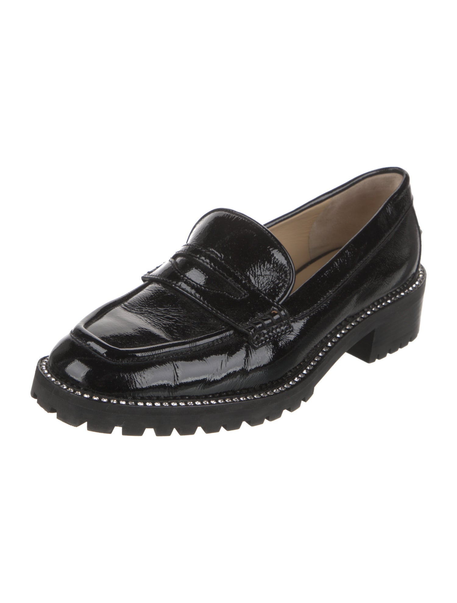 Jimmy Choo Patent Leather Crystal Embellishments Loafers