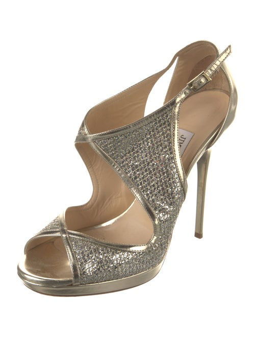 Jimmy Choo Leather Glitter Accents Slingback Pumps