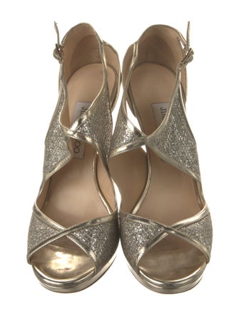 Jimmy Choo Leather Glitter Accents Slingback Pumps