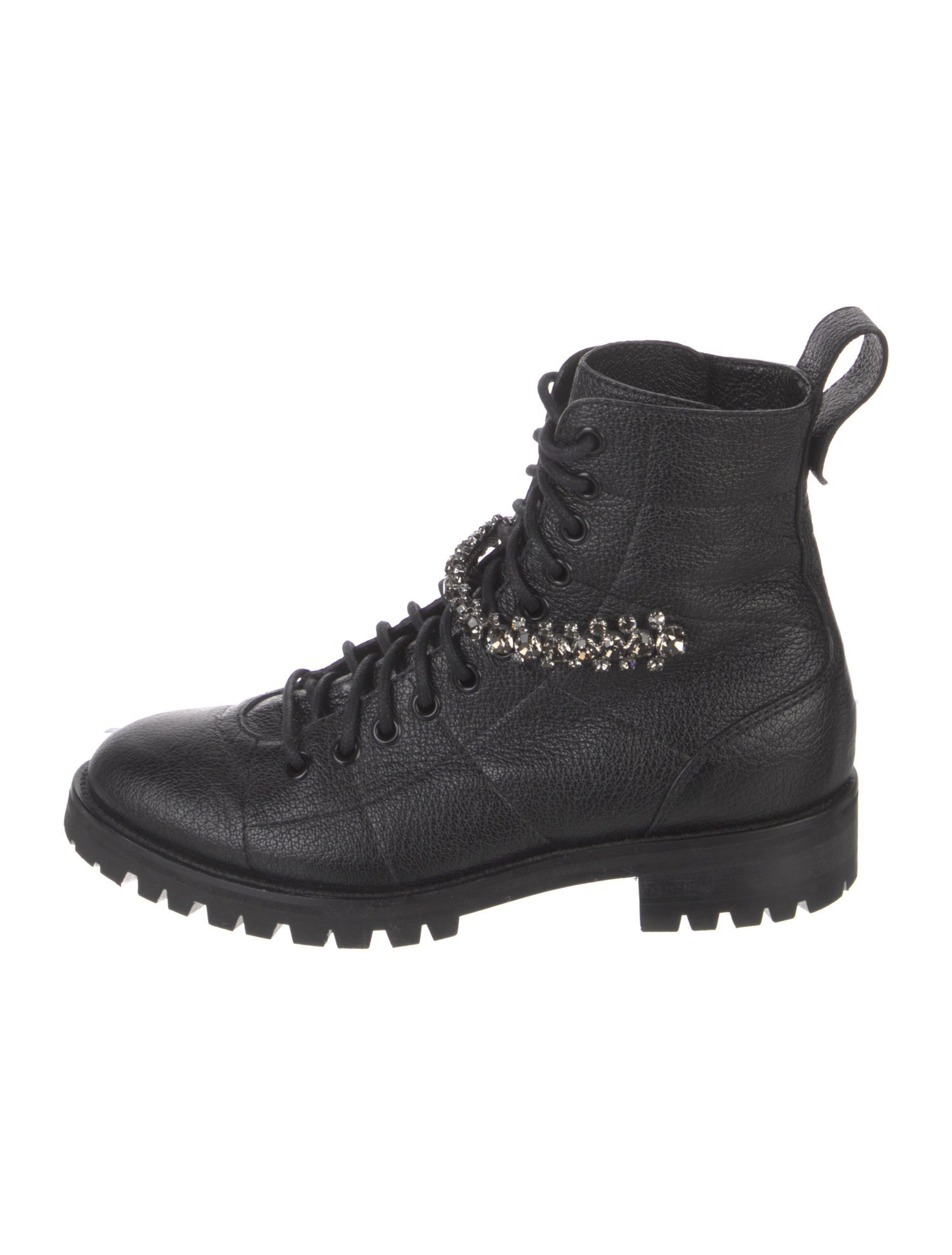 Jimmy Choo Leather Crystal Embellishments Combat Boots