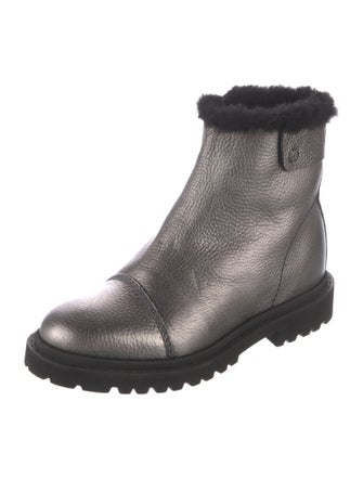 Jimmy Choo Leather Fur Trim Moto Boots