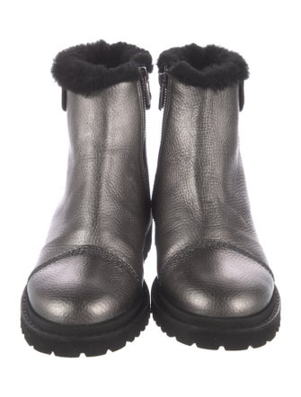 Jimmy Choo Leather Fur Trim Moto Boots