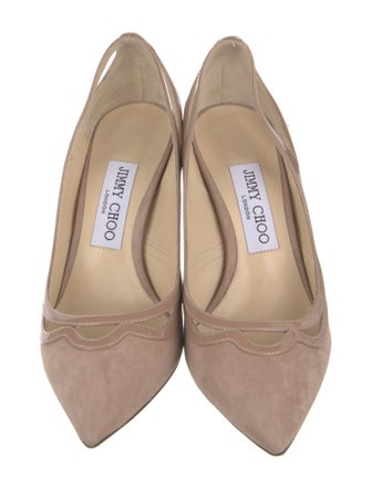 Jimmy Choo Suede Leather Trim Embellishment Slingback Pumps