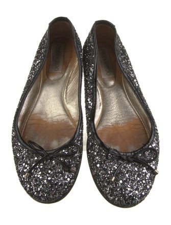 Jimmy Choo Glitter Bow Accents Ballet Flats