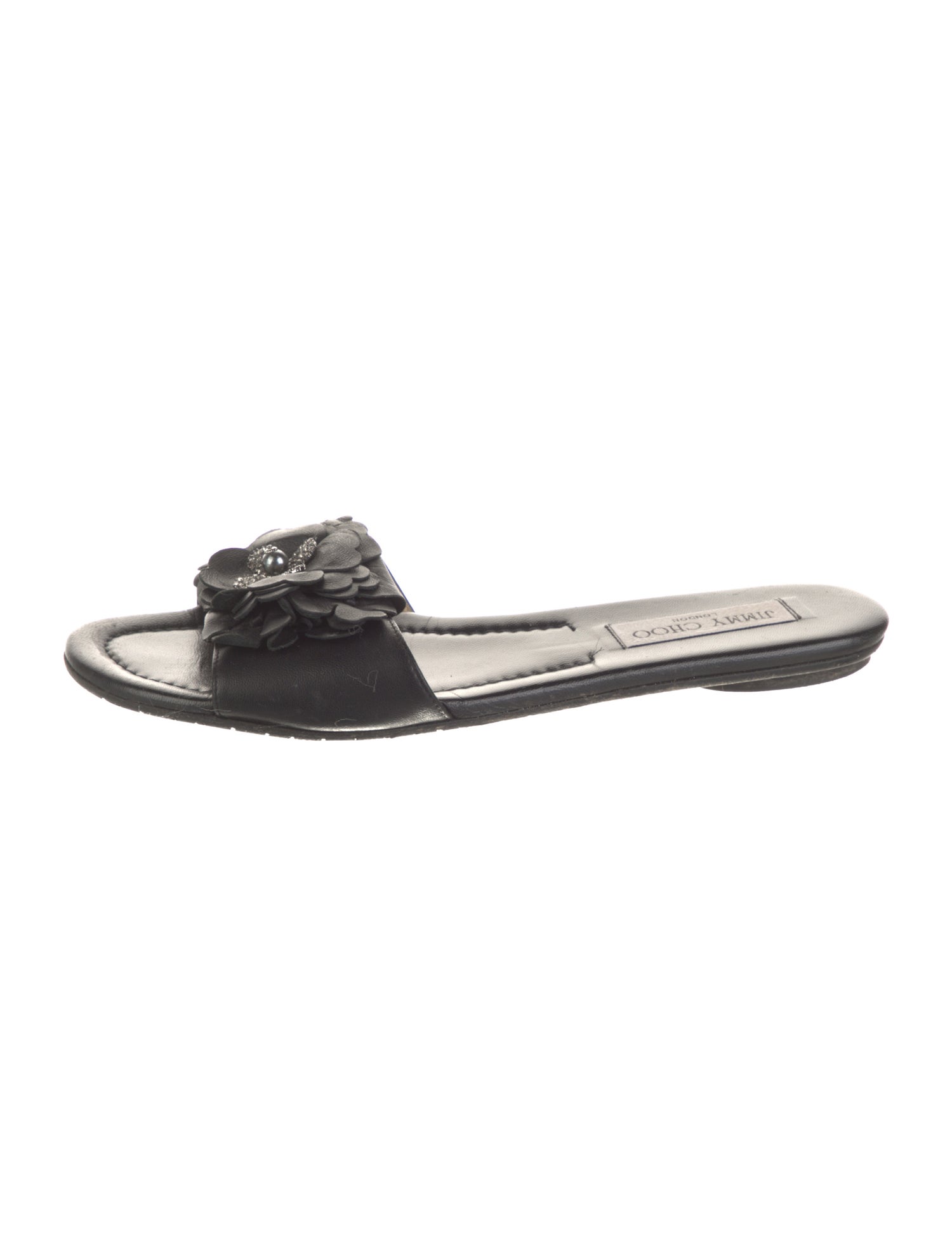 Jimmy Choo Leather Crystal Embellishments Slides