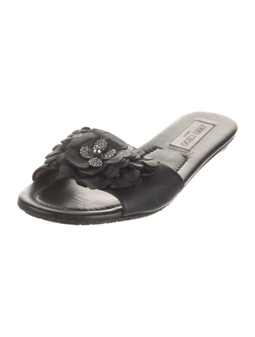 Jimmy Choo Leather Crystal Embellishments Slides