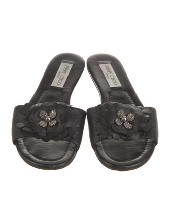 Jimmy Choo Leather Crystal Embellishments Slides