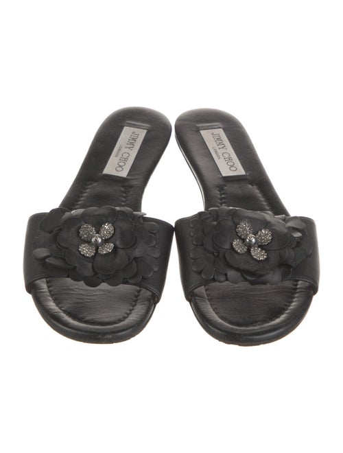 Jimmy Choo Leather Crystal Embellishments Slides