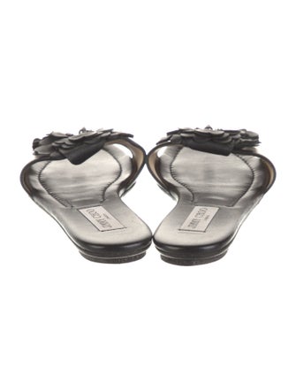 Jimmy Choo Leather Crystal Embellishments Slides