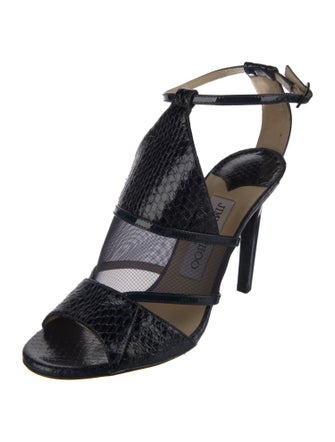Jimmy Choo Snakeskin Mesh Accents T-Strap Sandals