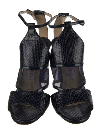 Jimmy Choo Snakeskin Mesh Accents T-Strap Sandals