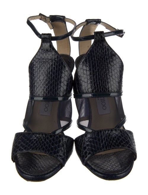 Jimmy Choo Snakeskin Mesh Accents T-Strap Sandals