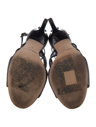 Jimmy Choo Snakeskin Mesh Accents T-Strap Sandals