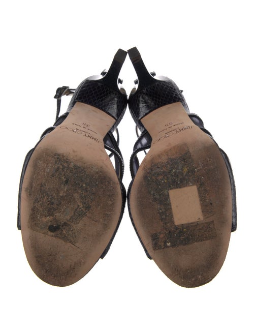 Jimmy Choo Snakeskin Mesh Accents T-Strap Sandals