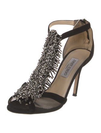 Jimmy Choo Suede Crystal Embellishments T-Strap Pumps