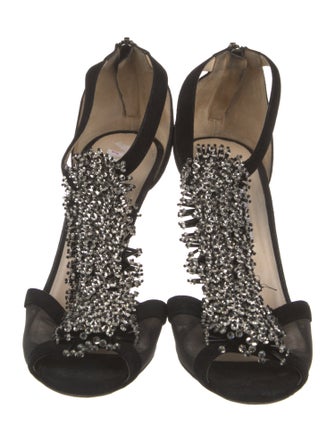 Jimmy Choo Suede Crystal Embellishments T-Strap Pumps
