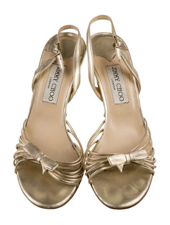 Jimmy Choo Leather Bow Accents Slingback Sandals
