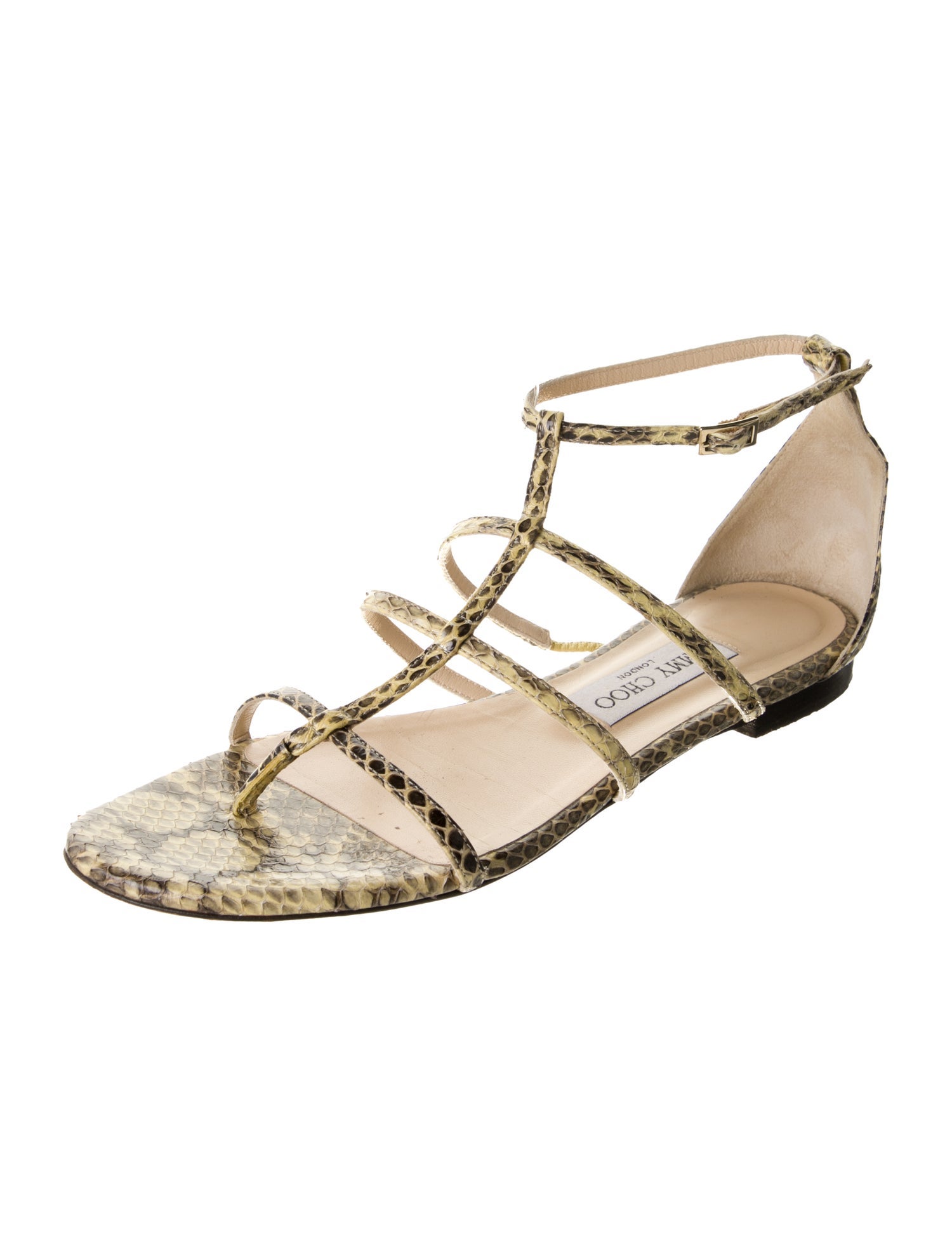 Jimmy Choo Embossed Leather Animal Print Gladiator Sandals