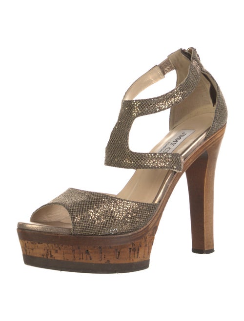 Jimmy Choo Glitter Leather Trim Embellishment Slingback Sandals