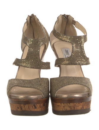 Jimmy Choo Glitter Leather Trim Embellishment Slingback Sandals