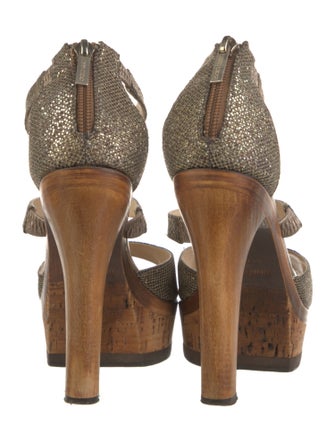 Jimmy Choo Glitter Leather Trim Embellishment Slingback Sandals