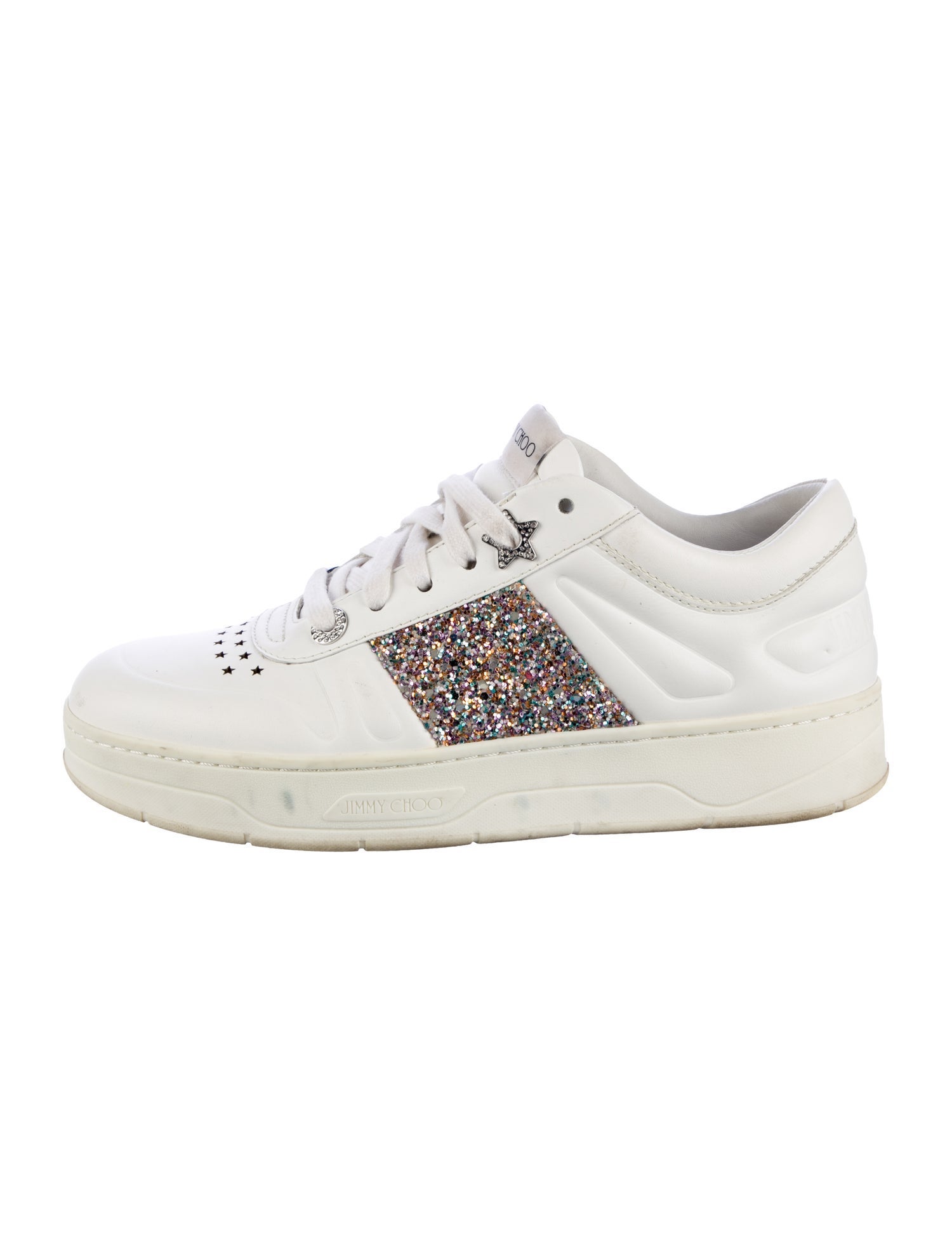 Jimmy Choo Leather Glitter Accents Sneakers