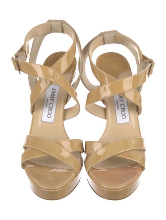 Jimmy Choo Patent Leather Cutout Accent Slingback Sandals