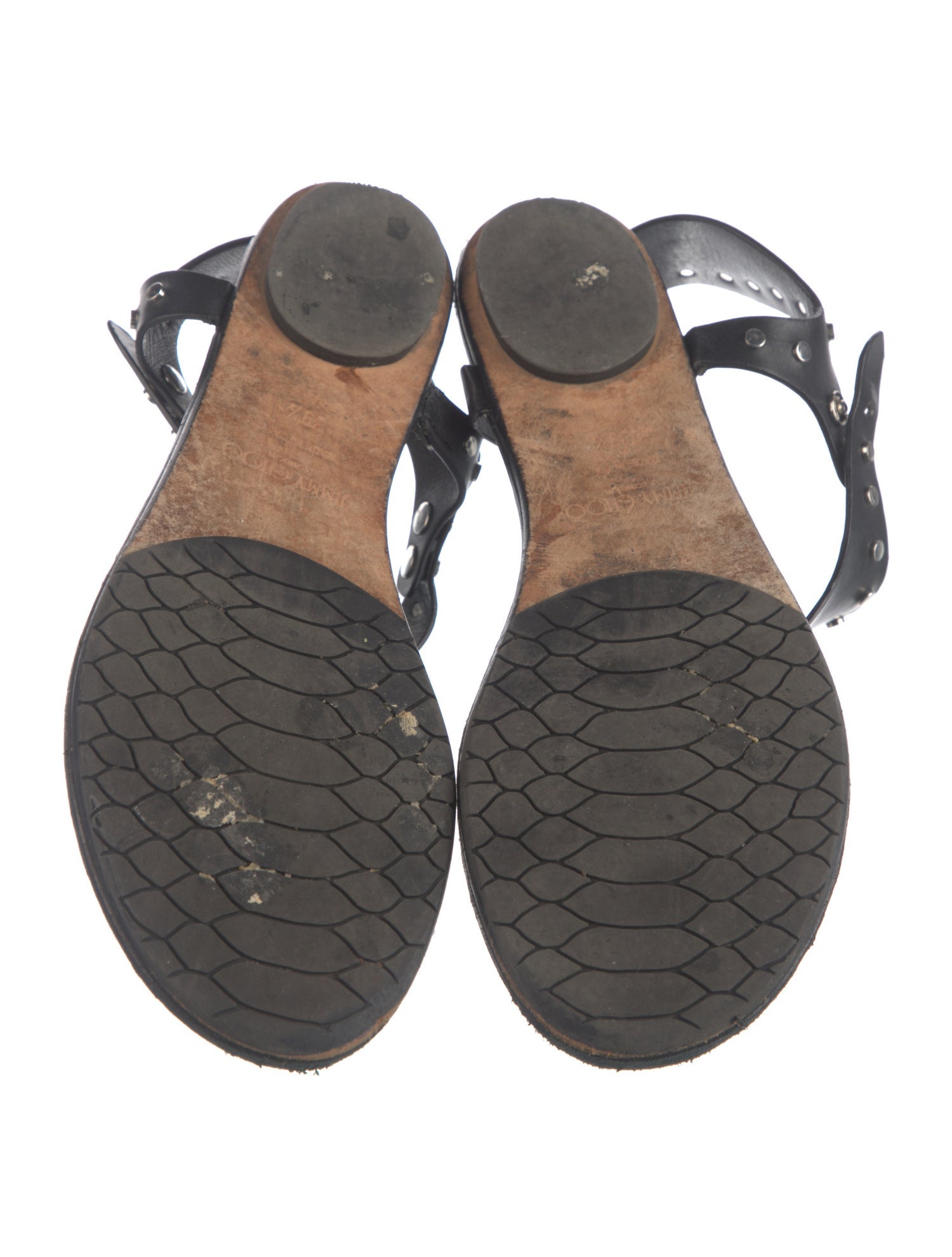 Jimmy Choo Leather Studded Accents T-Strap Sandals