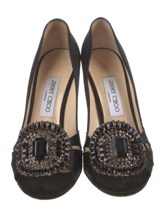 Jimmy Choo Satin Crystal Embellishments Pumps