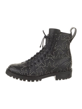 Jimmy Choo Leather Studded Accents Combat Boots