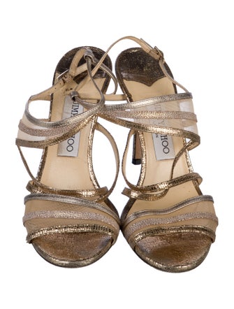 Jimmy Choo Leather Mesh Accents Slingback Sandals