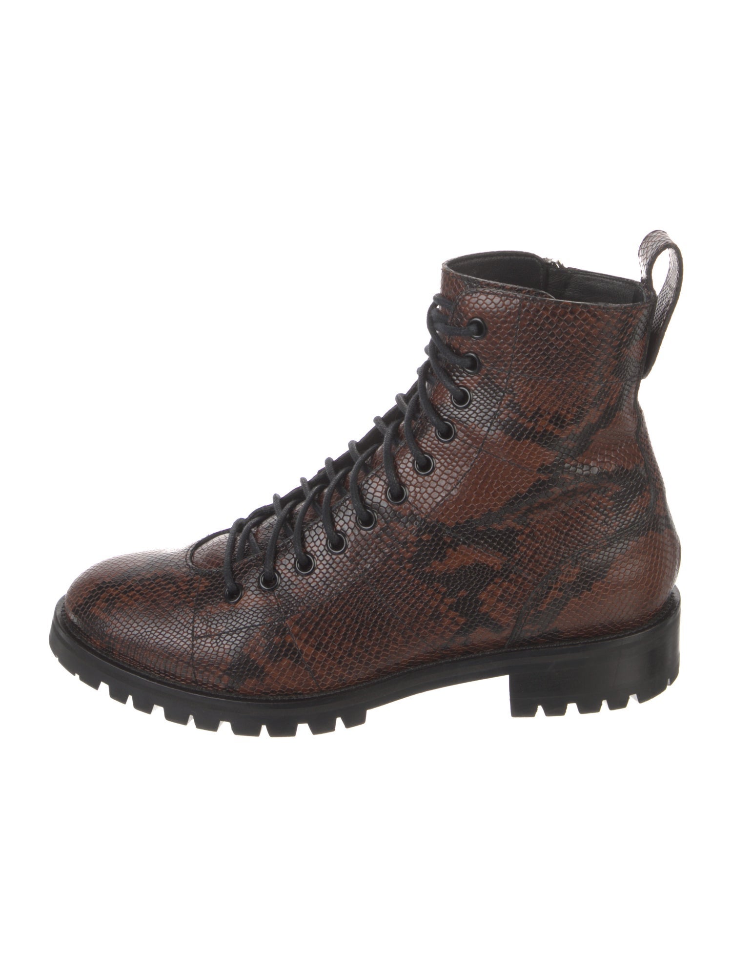 Jimmy Choo Embossed Leather Animal Print Combat Boots