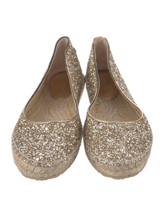 Jimmy Choo Leather Glitter Accents Espadrilles