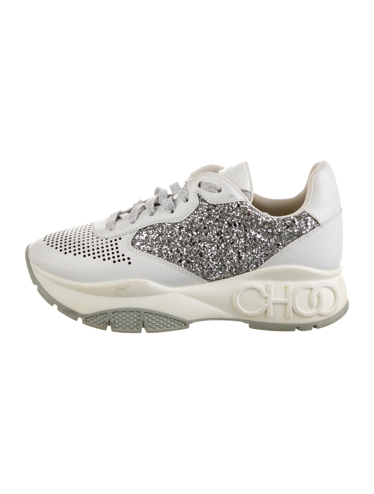 Jimmy Choo Leather Colorblock Pattern Chunky Sneakers