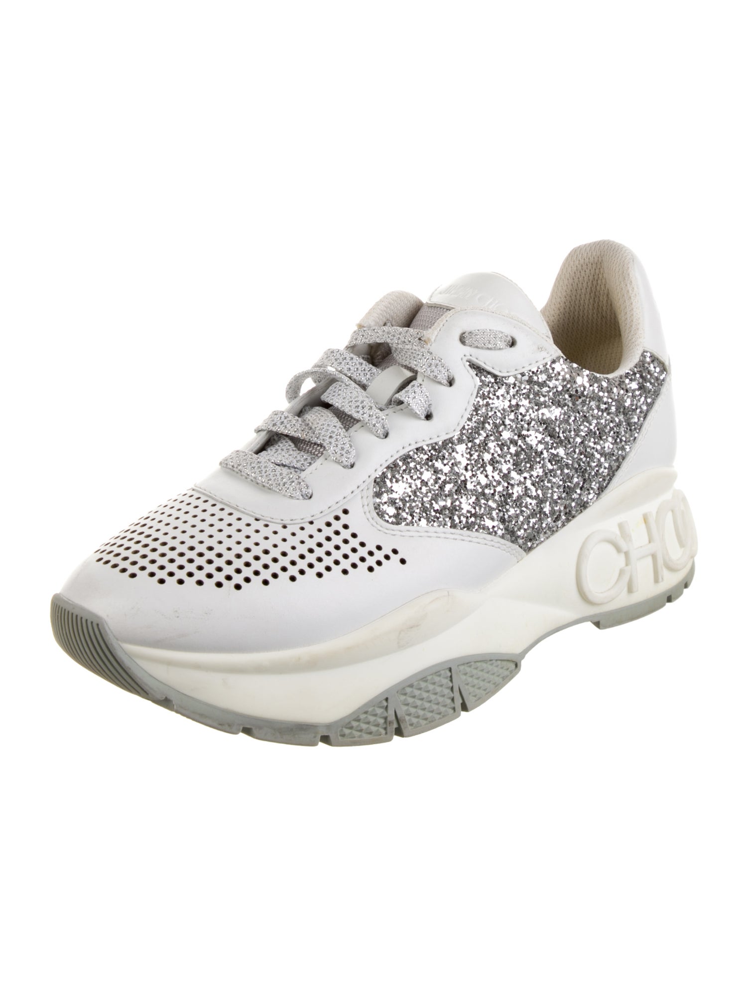 Jimmy Choo Leather Colorblock Pattern Chunky Sneakers