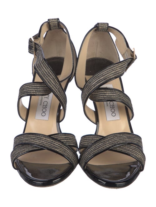 Jimmy Choo Leather Tweed Pattern Slingback Sandals