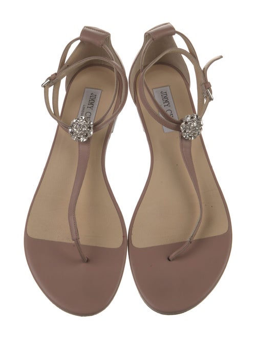 Jimmy Choo Leather Crystal Embellishments T-Strap Sandals
