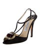 Jimmy Choo Satin Leather Trim Embellishment T-Strap Pumps