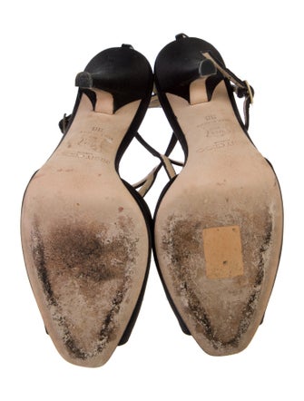 Jimmy Choo Satin Leather Trim Embellishment T-Strap Pumps