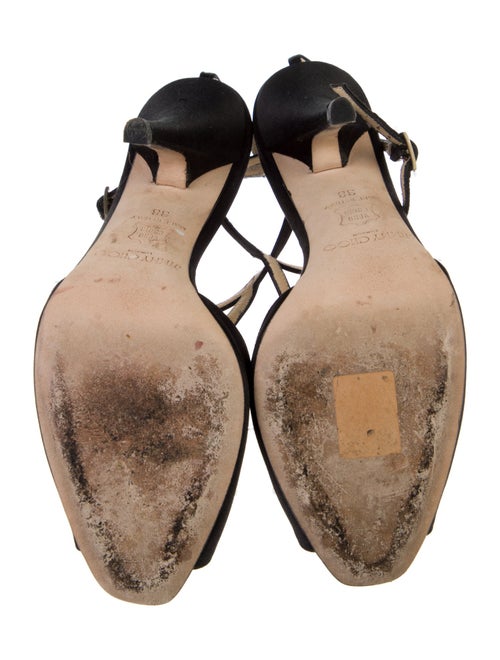 Jimmy Choo Satin Leather Trim Embellishment T-Strap Pumps