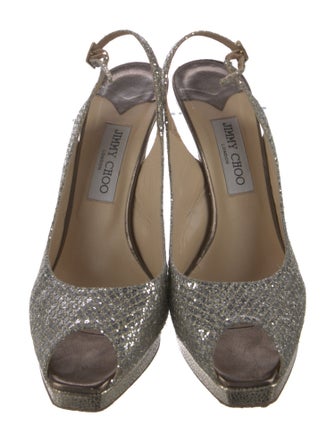 Jimmy Choo Glitter Keyhole Accent Slingback Pumps