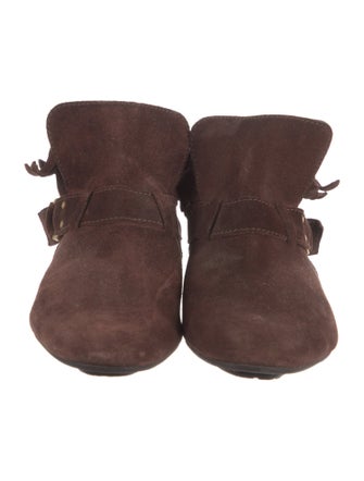 Jimmy Choo Suede Fringe Trim Accent Moto Boots