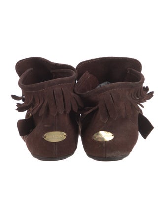 Jimmy Choo Suede Fringe Trim Accent Moto Boots